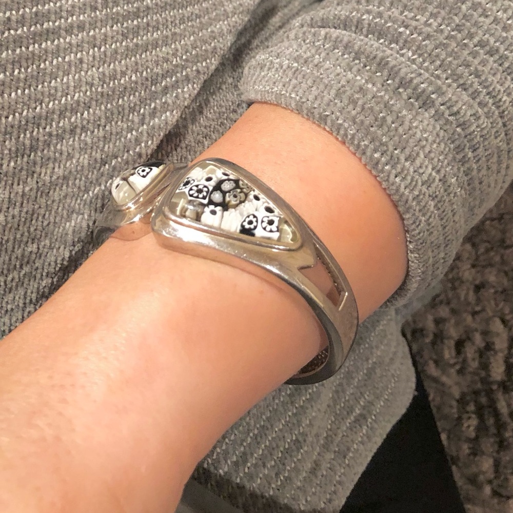 Retired AlenK Sterling Silver Murano Glass Bangle Cuff Italian Bracelet .925 - Picture 4 of 10